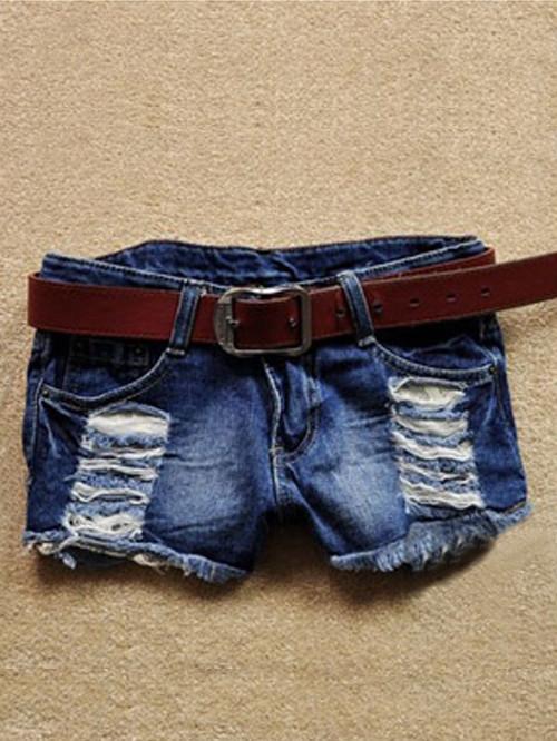 Retro Low Waist Tassel Hole Lace Jeans Denim Shorts - OhYoursFashion - 1