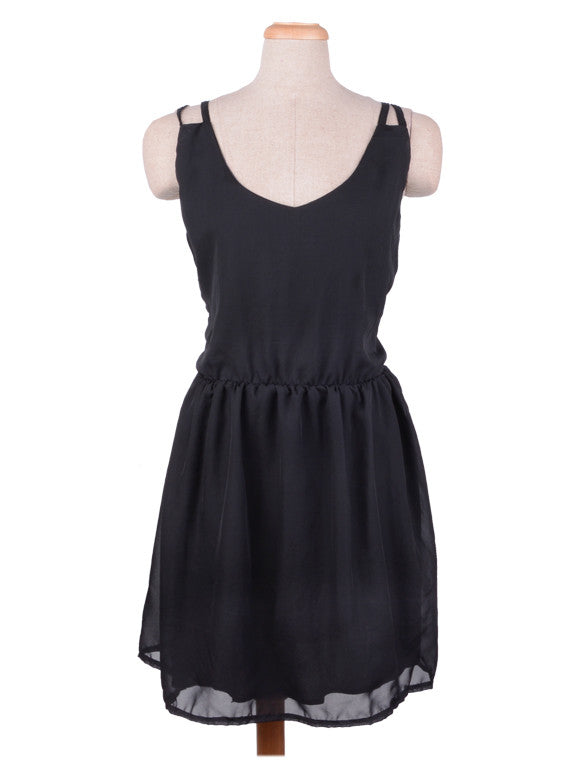 Low-Cut V Neck Strap Chiffon Mini Tank Dress - O Yours Fashion - 5