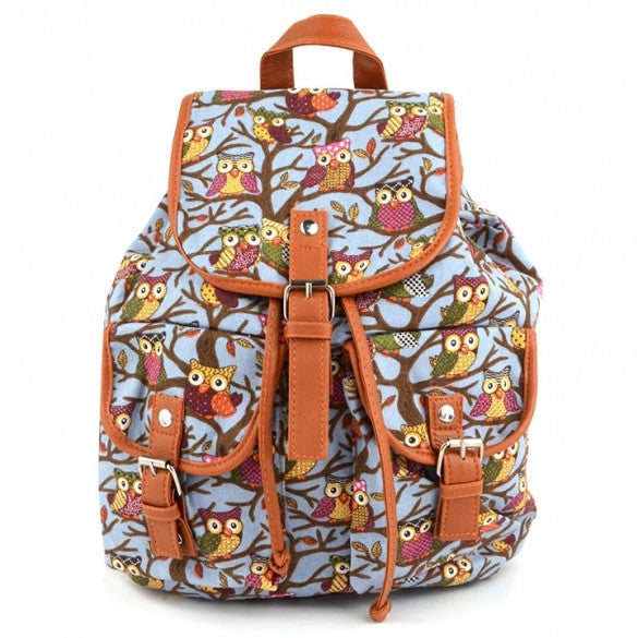 Women Cute Cartoon Owls Pattern Canvas Backpack Shoulder Bag Students Schoolbag Book Bag - Oh Yours Fashion - 4