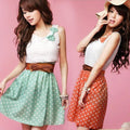 Polka Dot Sweet Lovely Lace Mini Belt Dress - OhYoursFashion - 2
