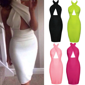 Hollow Chest Backless Bodycon Slim Dress - OhYoursFashion - 1