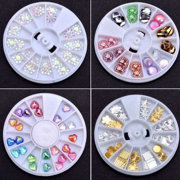 New Professional Colorful Rhinestone Alloy 3D Nail Art Decorations + Wheel Box - Oh Yours Fashion - 1