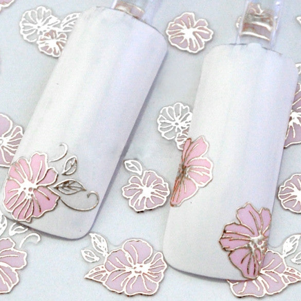 24 Sheets 3D Floral Nail Art Stickers Decals Decorations Hot Stamping Pink Flowers Design - Oh Yours Fashion - 4