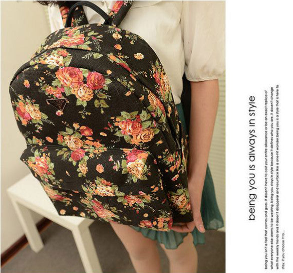 Canvas Flower Rucksack School Backpack Bag - Oh Yours Fashion - 2