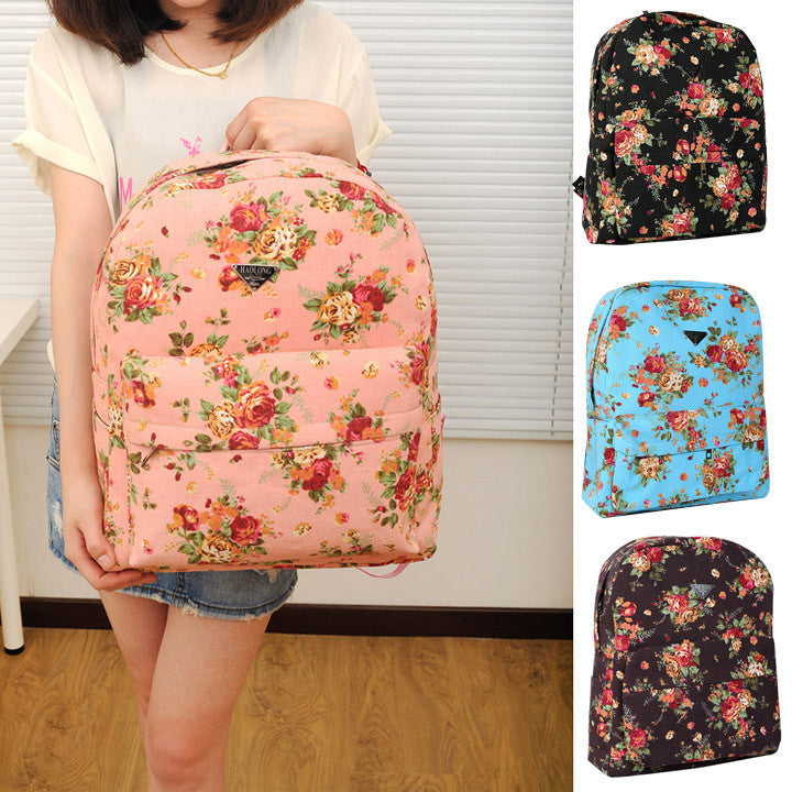 Canvas Flower Rucksack School Backpack Bag - Oh Yours Fashion - 1