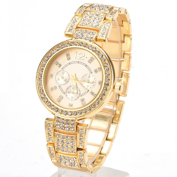 Gold Silver Ladies Casual Luxury Quartz Crystal Rhinestone Wristwatch - Oh Yours Fashion - 1