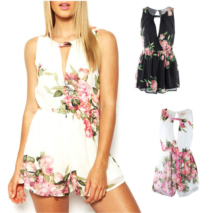 Floral Chiffon Jumpsuit Open Back Overall Jumpsuit - O Yours Fashion - 2