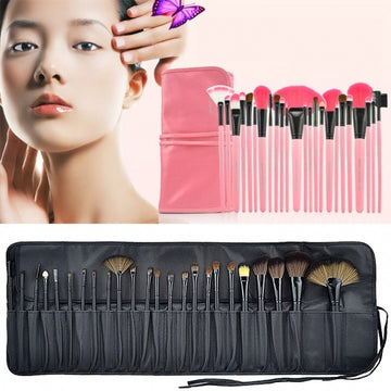 New 24pcs Professional Wool Cosmetic Makeup Brush Set Kit Brushes&tools Make Up Case - Oh Yours Fashion - 1