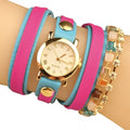 Fashion Wrap Around Rhinestone Chain Synthetic Leather Bracelet Quartz Wrist Watch - Oh Yours Fashion - 2