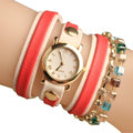 Fashion Wrap Around Rhinestone Chain Synthetic Leather Bracelet Quartz Wrist Watch - Oh Yours Fashion - 8