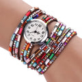 Hot Fashion Women Retro Beads Synthetic Leather Strap Watch Bracelet Wristwatch - Oh Yours Fashion - 1