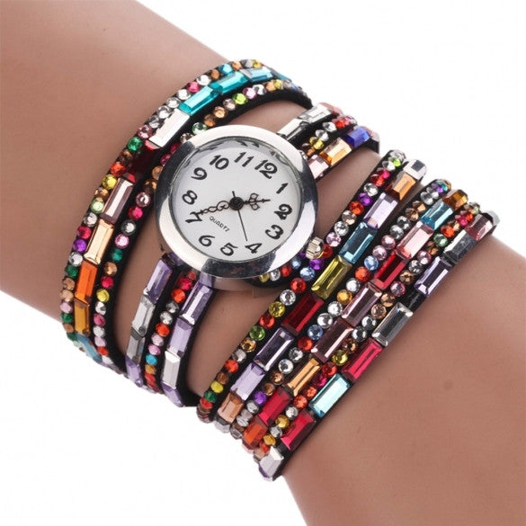 Hot Fashion Women Retro Beads Synthetic Leather Strap Watch Bracelet Wristwatch - Oh Yours Fashion - 2