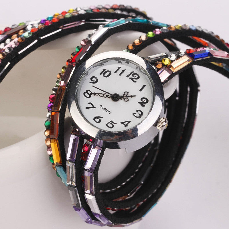Hot Fashion Women Retro Beads Synthetic Leather Strap Watch Bracelet Wristwatch - Oh Yours Fashion - 9