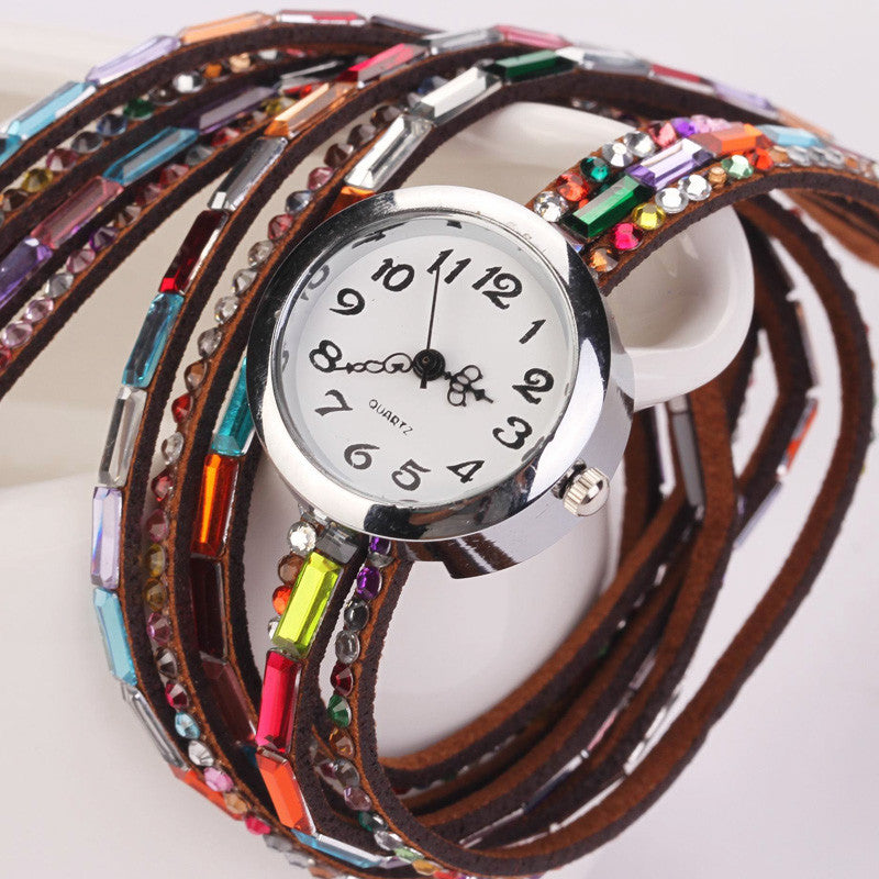 Hot Fashion Women Retro Beads Synthetic Leather Strap Watch Bracelet Wristwatch - Oh Yours Fashion - 11