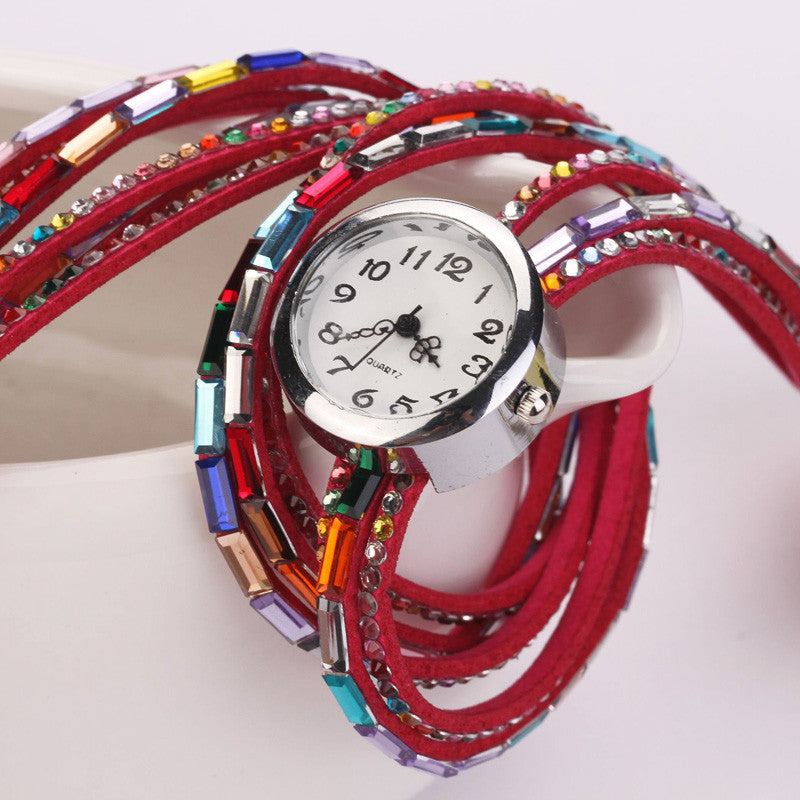 Hot Fashion Women Retro Beads Synthetic Leather Strap Watch Bracelet Wristwatch - Oh Yours Fashion - 12