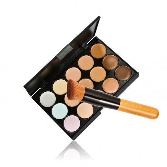 15 Colors Neutral Makeup Concealer Foundation Cream Cosmetic Palette Set Tools With Brush - Oh Yours Fashion