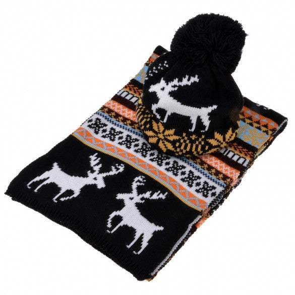 Stylish New Women's Ladies Sweet Deer Pattern Winter Warm Thickening Knitted Long Scarf Shawl + Ski Hat Set - Oh Yours Fashion - 1