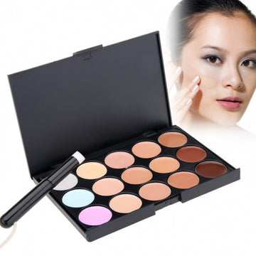 New Stylish Women's Makeup Cosmetics Tools Set 15 Colors Creamy Concealer Kit And 1 Brush - Oh Yours Fashion