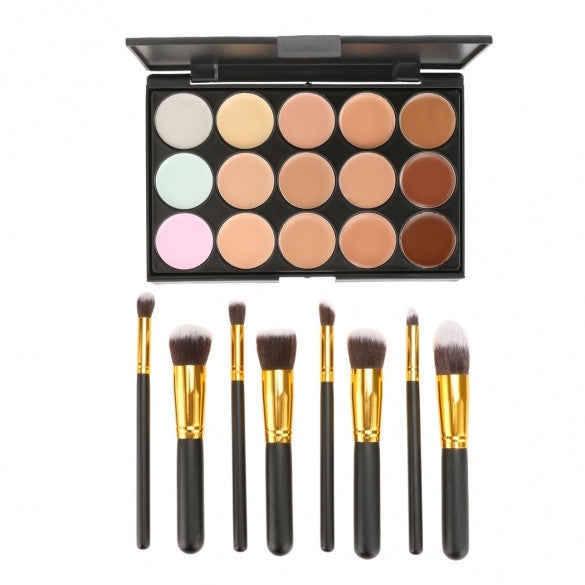 Fashion 15 Colors Contour Face Cream Makeup Concealer Palette With 8pcs Powder Brushes - Oh Yours Fashion