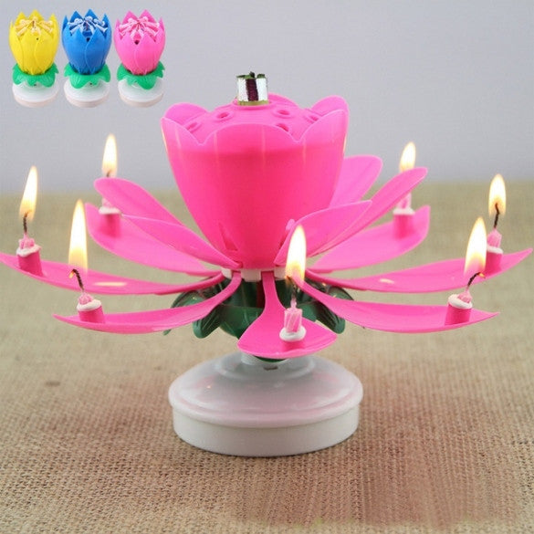 Romantic Musical Flower Rotating Happy Birthday Candle Party Surprise Gift Light - Oh Yours Fashion - 1