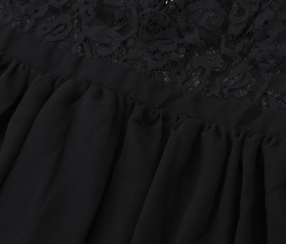Deep V-neck V-back Backless Lace Little Black Dress - OhYoursFashion - 7