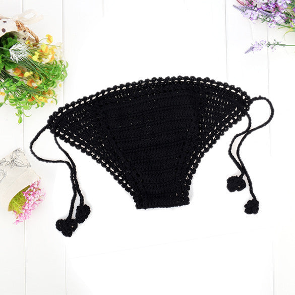 Halter Lace Up Low Waist Knit Bikini Set Swimwear - OhYoursFashion - 6