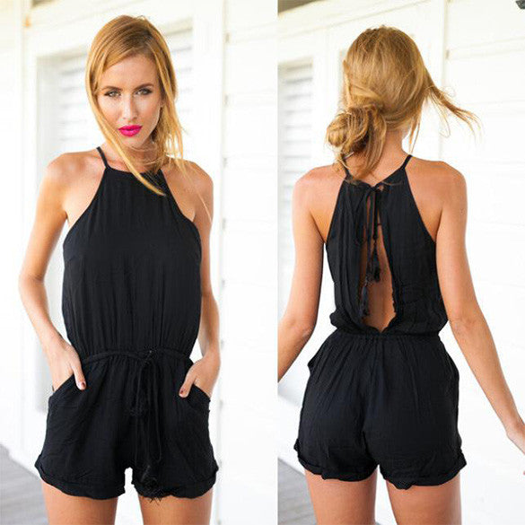 Drawstring Waist Jumpsuit Solid Classic Crimping Jumpsuit - O Yours Fashion - 1