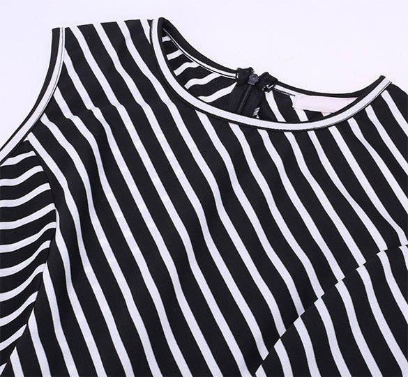 High Waist Stripe Patchwork A-Line Short Tank Dress - OhYoursFashion - 4