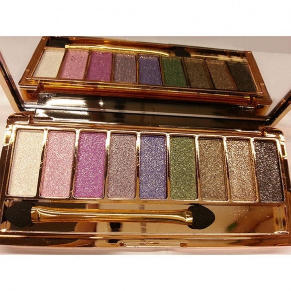 Women 9 Colors Waterproof Makeup Glitter Eyeshadow Palette with Brush - Oh Yours Fashion - 1