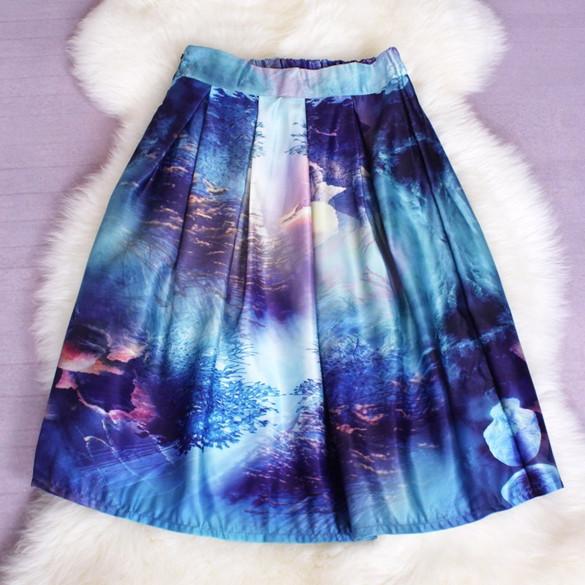 Women's Print Pleated Loose Knee Length Skirt - OhYoursFashion - 9