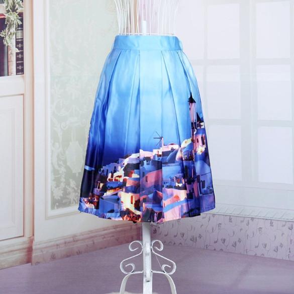Women's Print Pleated Loose Knee Length Skirt - OhYoursFashion - 6