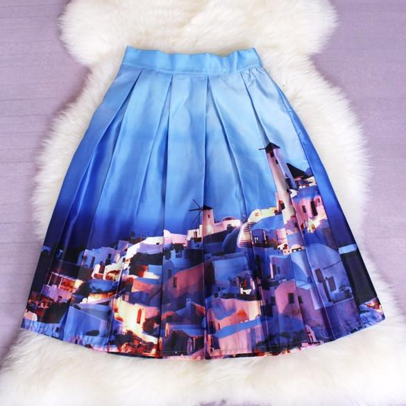 Women's Print Pleated Loose Knee Length Skirt - OhYoursFashion - 11