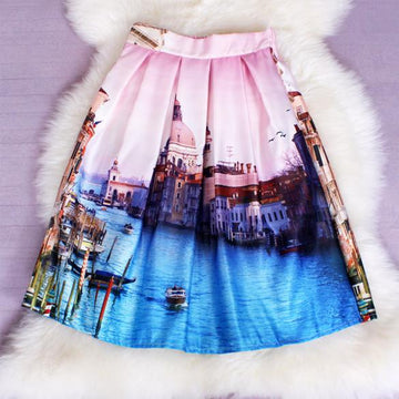 Women's Print Pleated Loose Knee Length Skirt - OhYoursFashion - 1