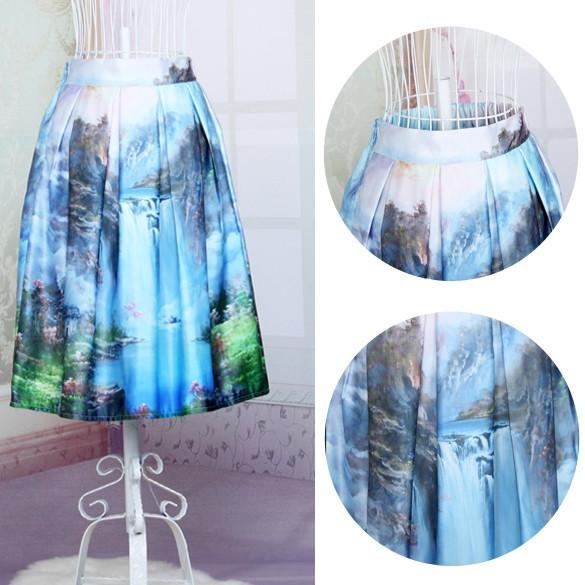 Women's Print Pleated Loose Knee Length Skirt - OhYoursFashion - 10
