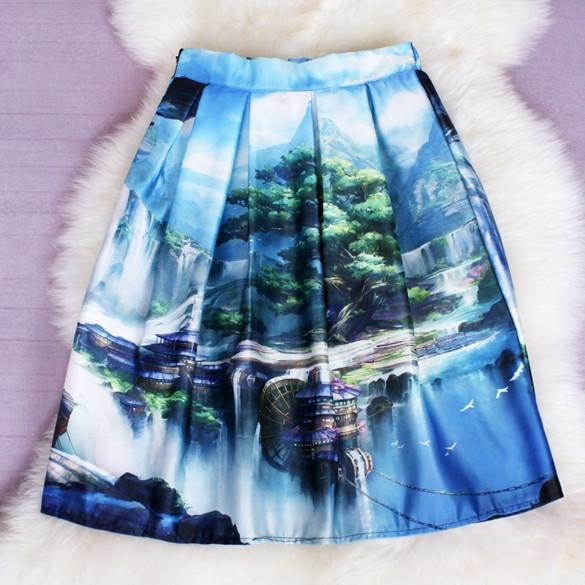 Women's Print Pleated Loose Knee Length Skirt - OhYoursFashion - 8