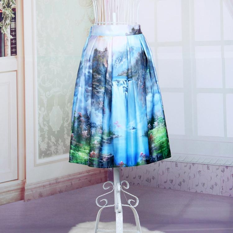 Women's Print Pleated Loose Knee Length Skirt - OhYoursFashion - 7