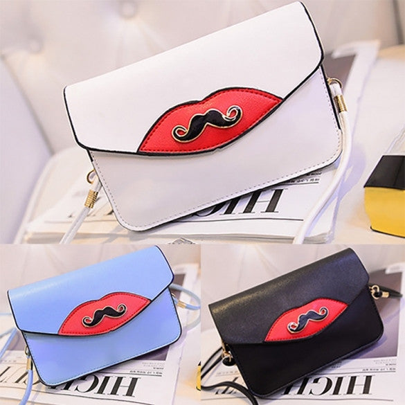 New Fashion Women Synthetic Leather Mustache Decorated Shoulder Bag Clutch Bag - Oh Yours Fashion - 1