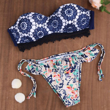 Sexy Push Up Lace Up Bikini Print Swimwear - OhYoursFashion - 1
