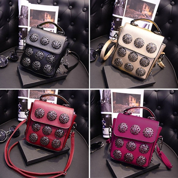 New Fashion Women Synthetic Leather Hollow Out Button Decorated Handbag/Shoulder Bag/Messenger Bag - Oh Yours Fashion - 1