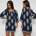 Vintage Style Women Casual Loose O Neck 3/4 Sleeve Print Summer Beach Dress - OhYoursFashion - 1
