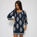 Vintage Style Women Casual Loose O Neck 3/4 Sleeve Print Summer Beach Dress - OhYoursFashion - 10