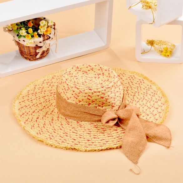Women Bowknot Hat Wide Large Brim Girl Summer Beach Sun Straw Weave Casual Sun Hat - Oh Yours Fashion - 3