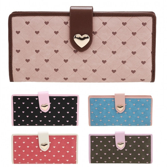Women Synthetic Leather Plaid Money Card Slot Button Zipper Closure Folded Casual Long Wallet Purse - Oh Yours Fashion - 1