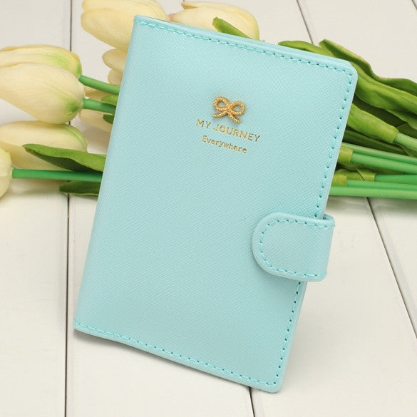 Women Fashion Synthetic Leather Button Candy Color Folded Travel Journey Passport ID Card Holder - Oh Yours Fashion - 1
