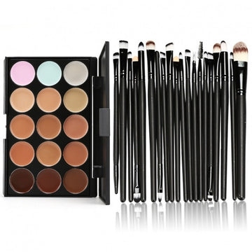 Makeup Cosmetic Concealer Palette 15 Colors Contour Face Cream + 20 PCS Power Brush - Oh Yours Fashion - 1
