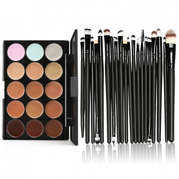 Makeup Cosmetic Concealer Palette 15 Colors Contour Face Cream + 20 PCS Power Brush - Oh Yours Fashion - 2