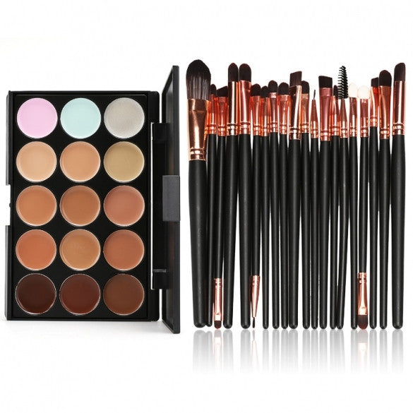 Makeup Cosmetic Concealer Palette 15 Colors Contour Face Cream + 20 PCS Power Brush - Oh Yours Fashion - 3