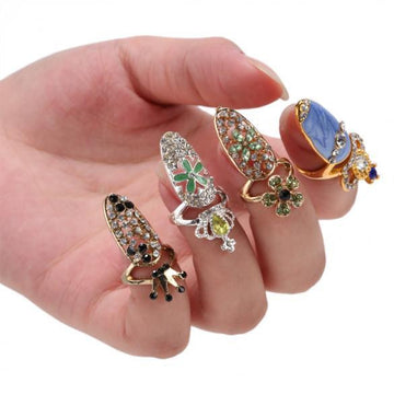 New Rhinestone The Nail Jewelry Finger Rings 3D Rhinestone Sticker Nail Decoration Decal - Oh Yours Fashion - 1
