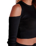 Sexy Off Shoulder Long Sleeve Stretch Solid Short Knitwear T-shirt - Oh Yours Fashion - 5