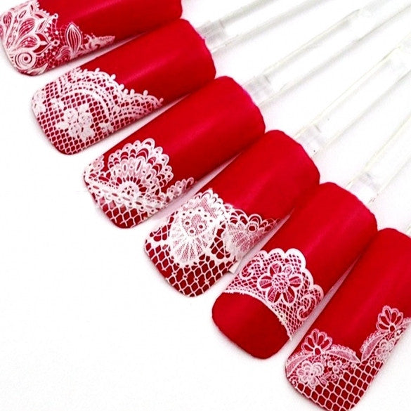 Women Manicure Tool Accessory 3D Lace Design Nail Art Decal Half Nail Sticker Decoration 24 Sheets A Set - Oh Yours Fashion - 1
